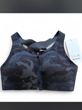 lululemon athletica Front-Zip High-Support Swim Top - Black/Charcoal Camo